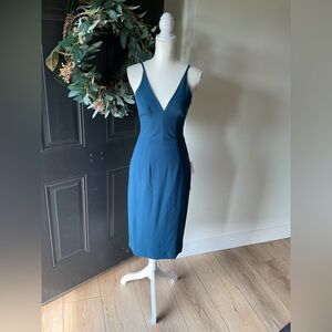 Dress the Population Women's Lyla Plunging Sleeveless‎ Fitted Midi Dress Size S